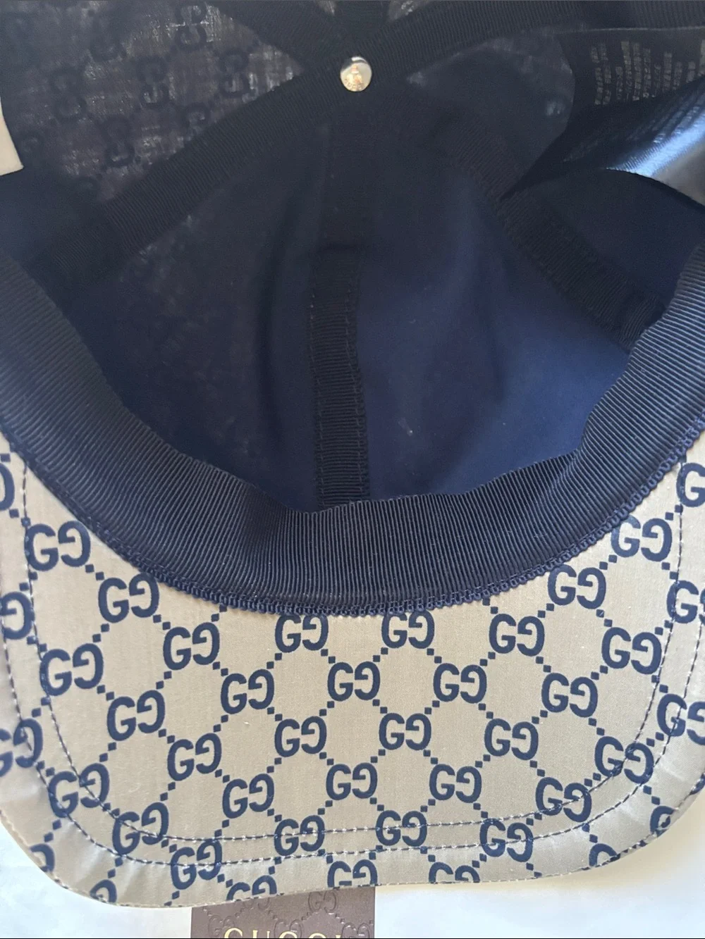 Gucci Beige and Navy Monogram Baseball Cap